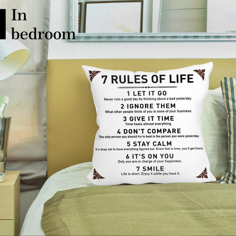 IHopes+ Rustic Inspirational Quotes Pillow Covers - 7 Rules of Life Pillow Case Cushion Cover for Sofa Couch Dorm Room Home Decor Gifts - Best Graduation/Birthday (18â€x 18â€Inch) - Image 4